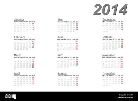 Calendar For 2014 Stock Photo Alamy