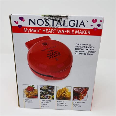 New Nostalgia Mymini Heart Waffle Maker Electric 5 Inch Red Valentine