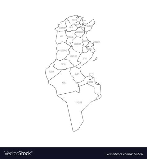Tunisia Political Map Of Administrative Divisions Vector Image