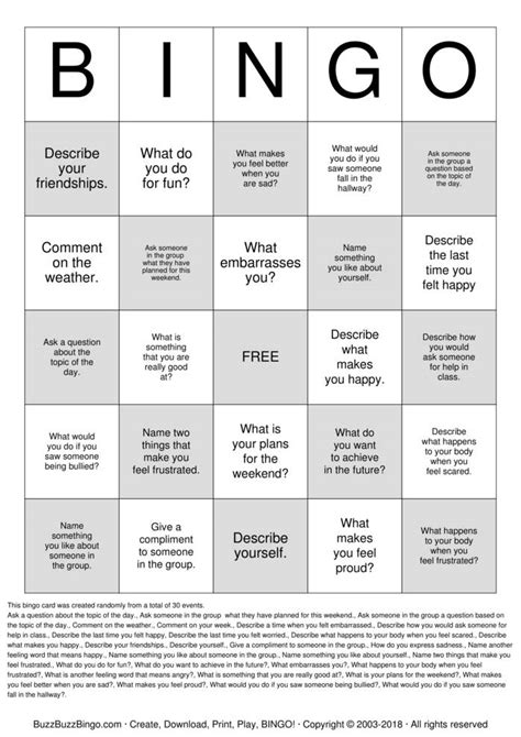 Social Skills Bingo Cards To Download Print And Customize