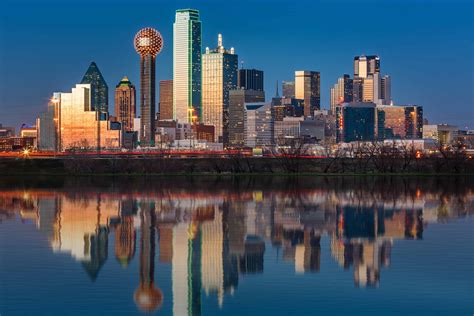 Dallas Skyline Reflected In Trinity River At Sunset Vibration