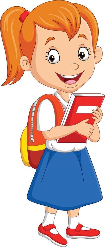 Cartoon School Girl In Uniform With Book And Backpack 7098389 Vector