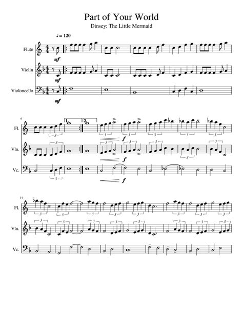 Part Of Your World Trio Sheet Music For Flute Violin Cello Download