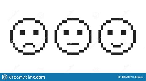 Pixel Smile Emoji Face Icon Pixel Emotion Face Set Vector Eps10 Stock