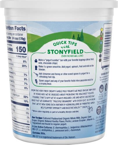stonyfield® organic vanilla probiotic whole milk yogurt tub 32 oz kroger