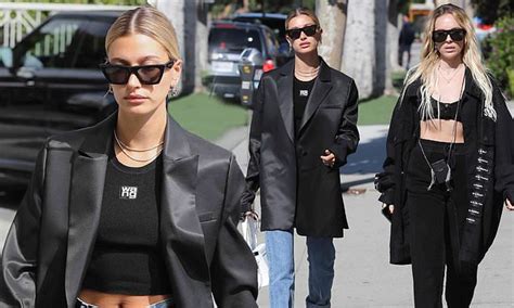 Hailey Bieber Flashes A Hint Of Toned Tum In A Crop Top And Oversized