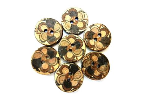 6 Buttons Coconut Shell Buttons Flower Ornament In Earth Etsy