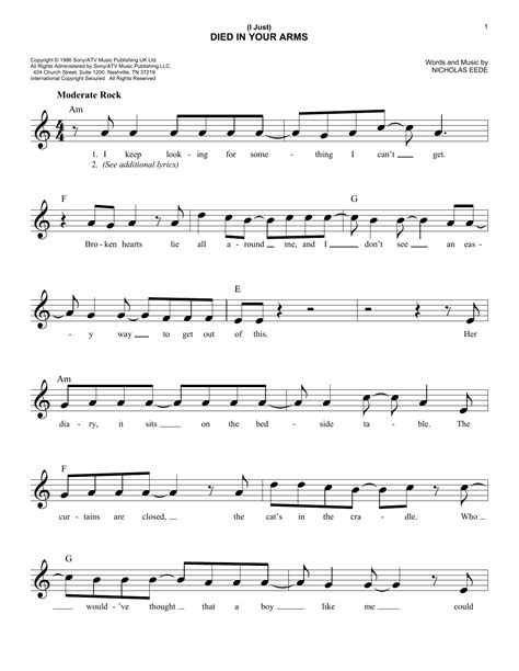Cutting Crew I Just Died In Your Arms Tekst - (I Just) Died In Your Arms Sheet Music | Cutting Crew | Lead Sheet