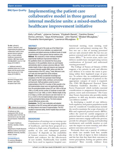 PDF Implementing The Patient Care Collaborative Model In Three
