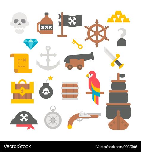 Flat Design Pirate Items Royalty Free Vector Image