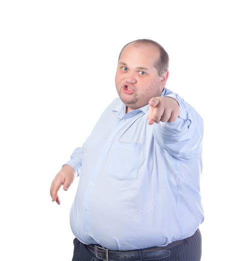 Overweight Man Wearing A Blue Shirt Gesturing With Cheerful One