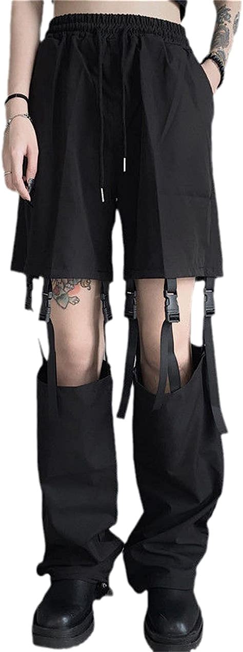 Tzfchrcov Gothic Harajuku Black Cargo Pants Women Goth Techwear Wide Leg Trousers For Female
