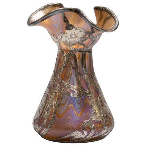 Loetz Silver Overlay Glass Vase Circa 1900 For Sale At 1stdibs