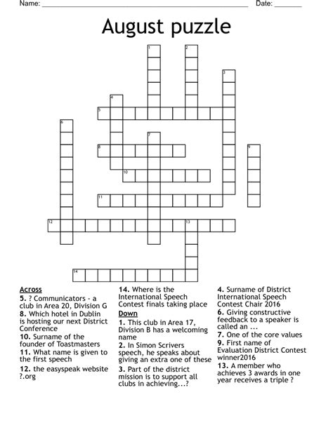 August Puzzle Crossword Wordmint