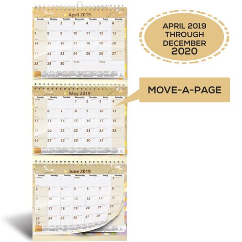 3 month wall calendar 2019-2020, Move-a-Page | Wall calendar, Calendar 2019 and 2020, Calendar