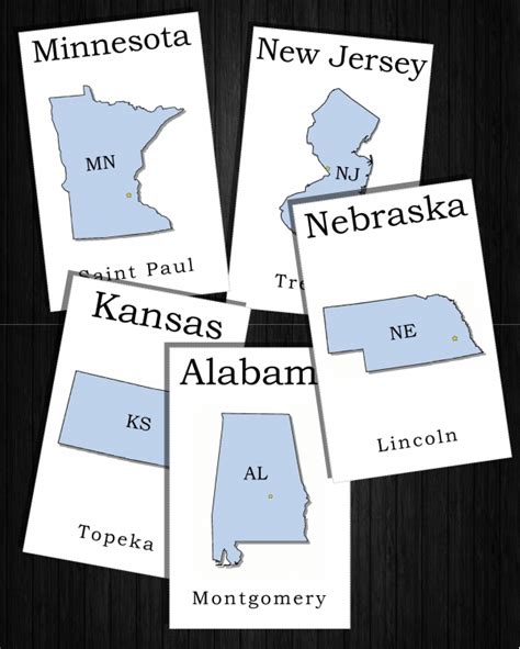 States And Capitals Printable Flashcards