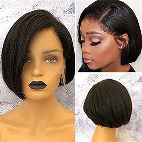 buy short straight bob cut lace front wigs human hair for black women glueless brazilian virgin