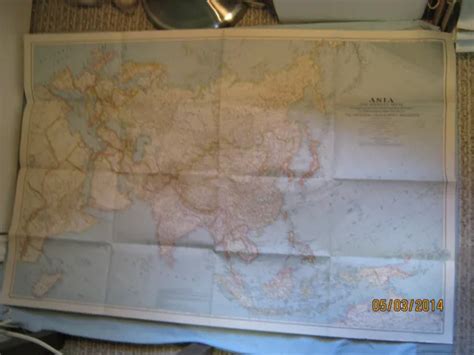 Vintage Large Asia And Adjacent Areas Wall Map National Geographic