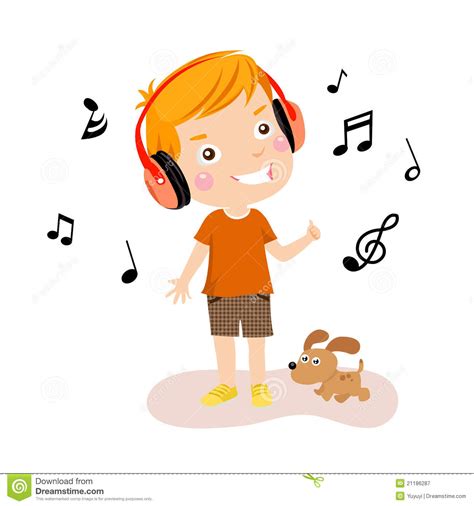 Cartoon Boy Walking And Listening Music Player Vector Image Gambaran