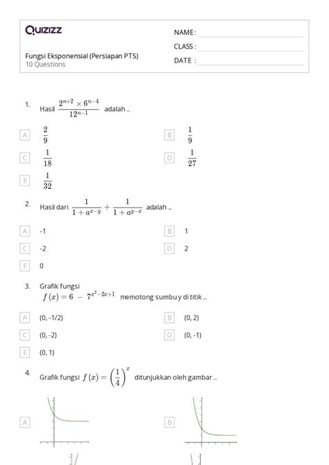 Lembar Kerja Turunan Dari Fungsi Eksponensial Untuk Kelas Di