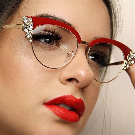 Stylish Winered Crystal Cat Eye Glasses Cat Eye Glasses Frames Fashion Eye Glasses Crystal
