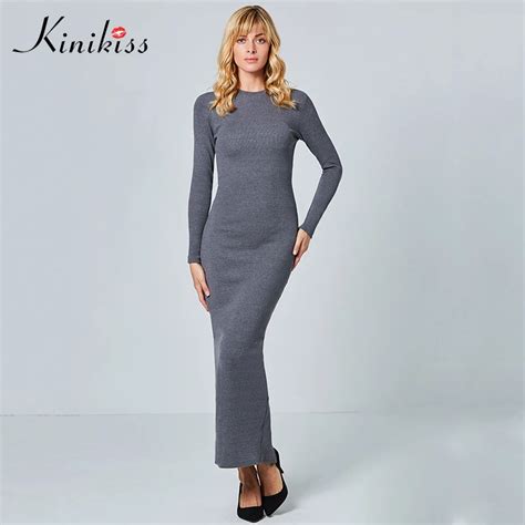 Kinikiss Women Knit Maxi Dresses Winter Causal Long Sleeve Elegant