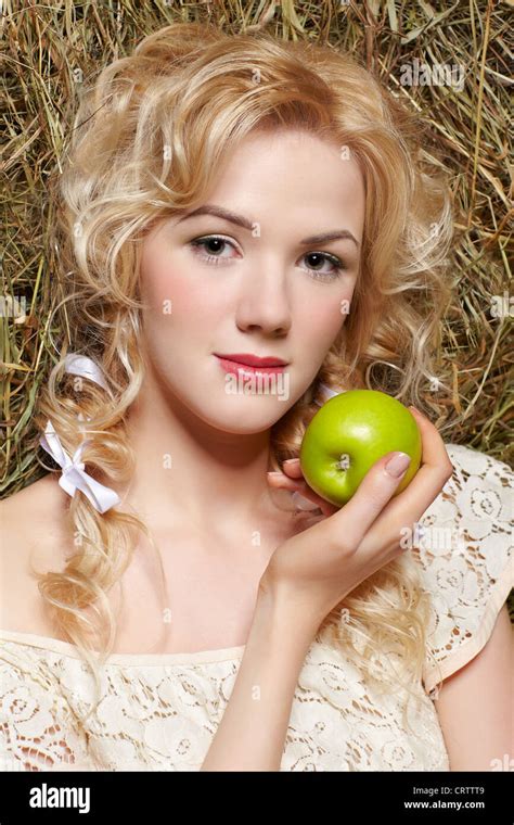 Country Girl On Hay Stock Photo Alamy