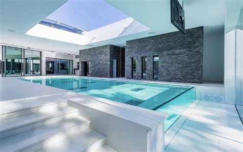 Modern Indoor Black And White Pool With Cement Look Porelain Tile