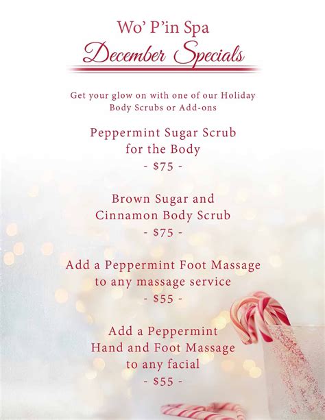 december specials at wo p in spa spa specials salon promotions spa advertising