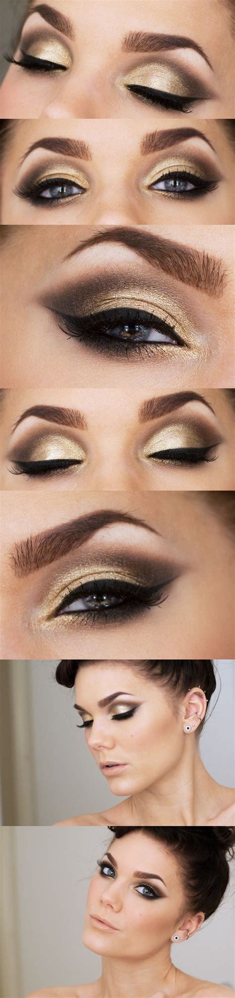 Experiment with color without totally plunging out of your comfort zone by creating the look presented in this makeup tutorial. Gold and Black Smokey Eye Tutorials | Best Gold and Black Eye Shadow Looks - The Blessed Beauty