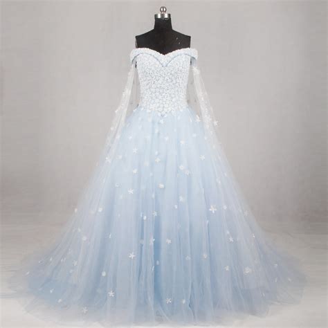 Light Blue Bridal Ball Gown With Appliqueoff The Shoulder Wedding