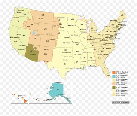 Usa Time Zone Map With States With Cities With Clock Time Zone Is