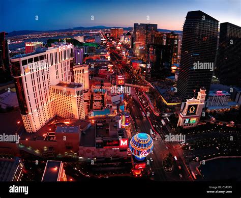 Aerial Panorama View Of Las Vegas Strip At Sunset Stock Photo Alamy