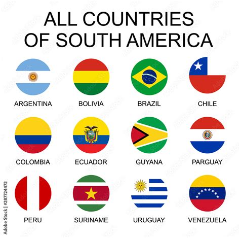 Vector Illustration All Flags Of South America All Countries Of South