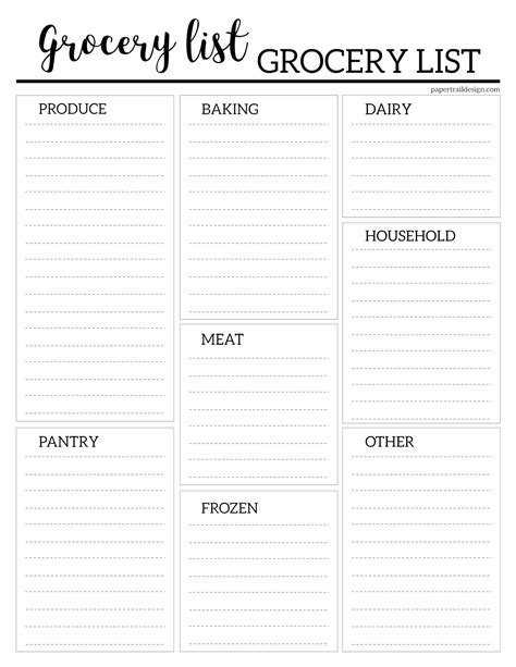 Free Printable Grocery List With Categories Printable Templates
