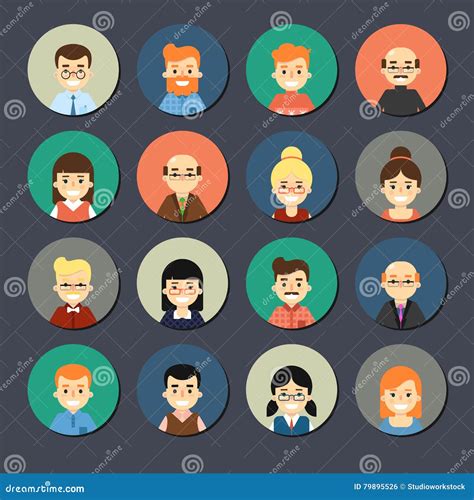 Smiling Cartoon People Icons Set Stock Vector Illustration Of Glasses