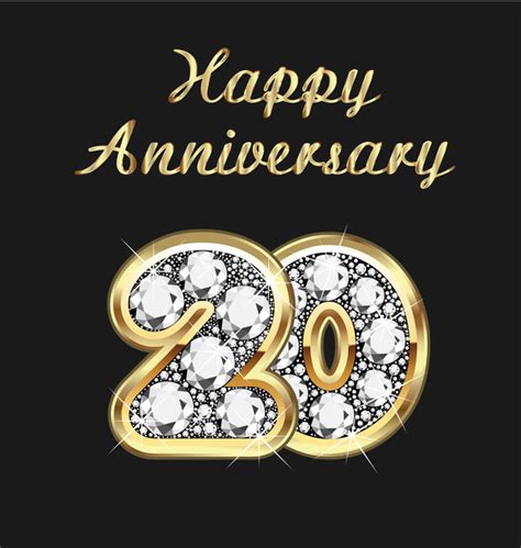 Happy 20 Anniversary Gold With Diamonds Background Vector Vector