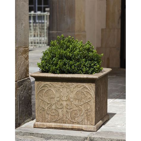 Kinsey Garden Decor Arabesque Square Planters Box Cast Stone
