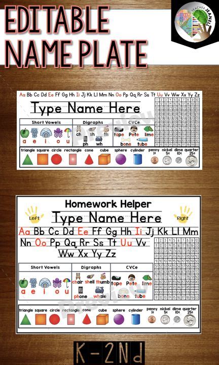 Editable Desk Name Plate Student Desk Name Tags K 2nd Grade