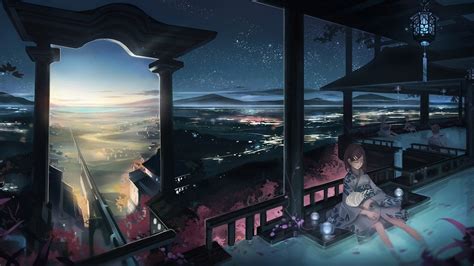 1360x768 resolution female anime character at pool digital wallpaper anime landscape japan