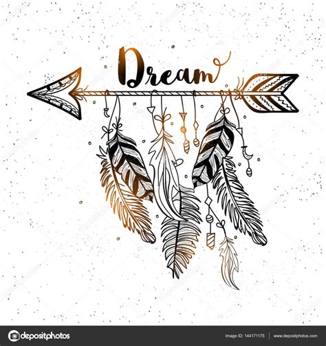 Hand Drawn Dreamcatcher With Arrow And Feathers ⬇ Vector Image By