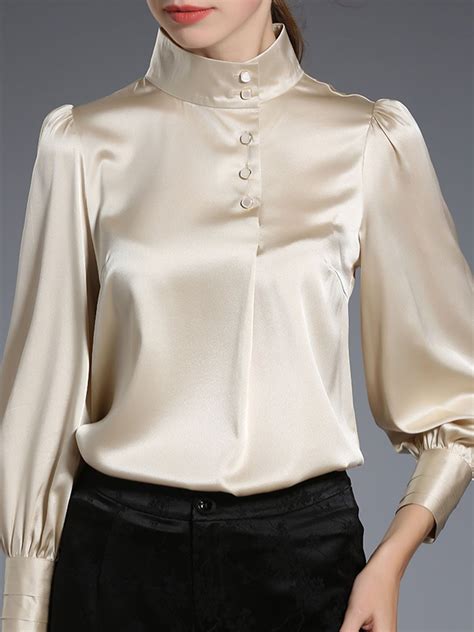 champagne solid shift balloon sleeve shirts and tops in 2021 blouses for women elegant blouses