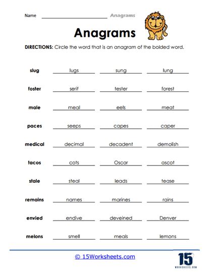 Anagrams Worksheets 15