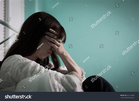 Woman Feel Depression Sit On Bed Stock Photo Edit Now 651213688