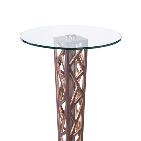Armen Living Crystal Bar Table With Walnut Veneer Column And Brushed Stainless Steel Finish