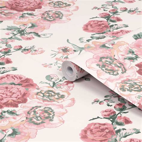 Hollyhocks By Laura Ashley Coral Pink Wallpaper Wallpaper Direct