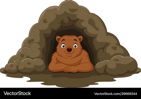 Cartoon Happy Brown Bear In Cave Royalty Free Vector Image