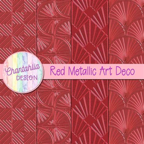 Free Digital Papers Featuring Red Metallic Art Deco Designs