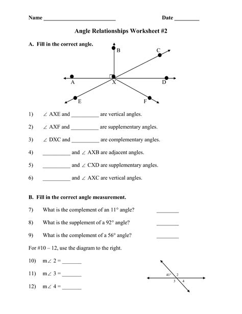 Angle Relationships Worksheet Kindergarten Printable Sheet