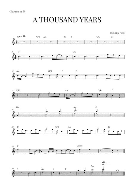a thousand years sheet music christina perri clarinet solo